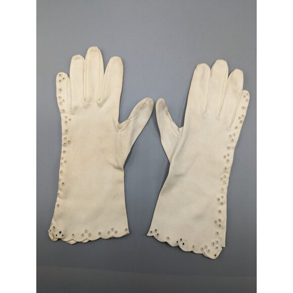 Ladies Dress Gloves Hudson Bay Miss Aris Eyelets Beaded Off White Size Small Lot - Picture 3 of 16